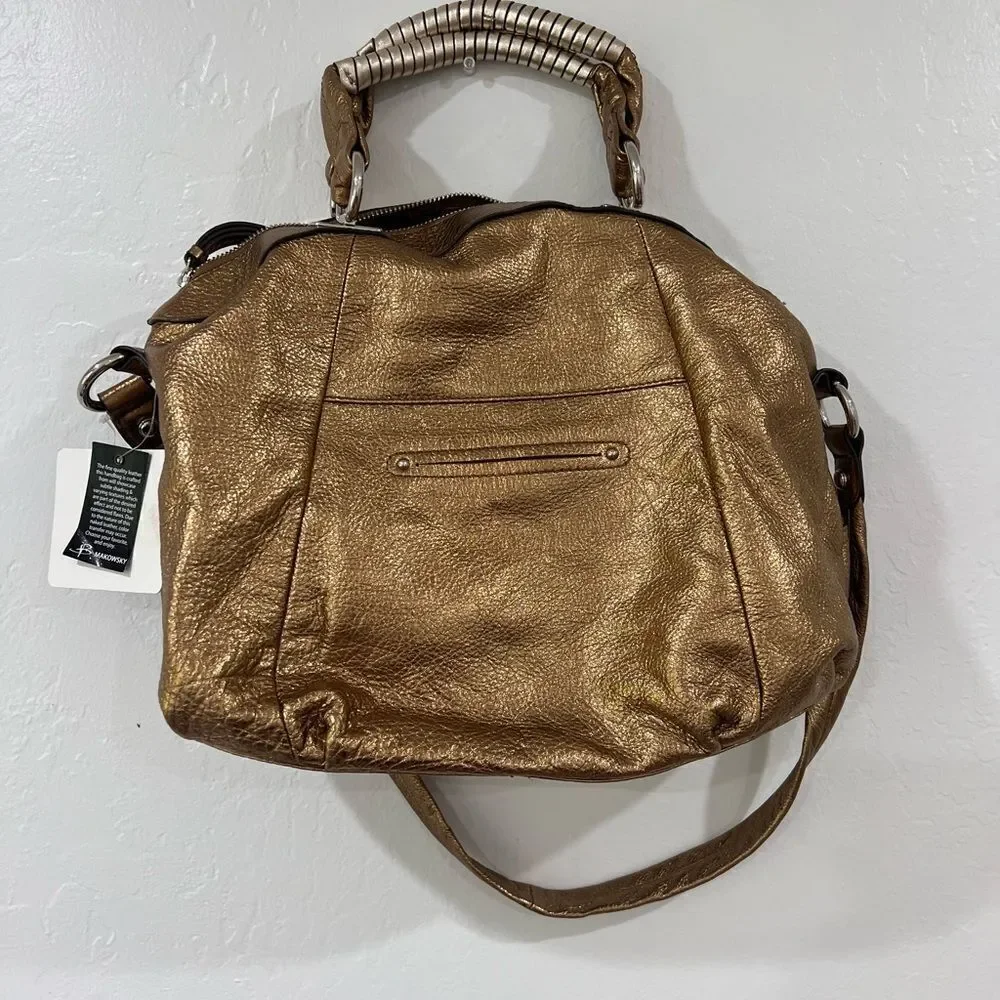 NWT B Makowski Gold Leather Hobo Bag